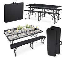 Plonos Saliekams Dārza Galds un 2 Soli 180cm Melns - folding table, catering table, garden furniture set