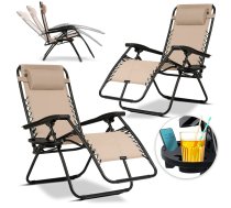 Sofotel Chillwell saliekams dārza zvilnis ar spilvenu, 2 gab., bēšs - garden lounger, folding lounger