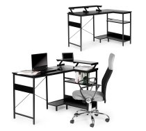 Stūra datordarba galds ar 3 plauktiem ModernHome, melns - desks and computer tables, writing desk, computer desk