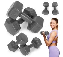 Sešstūra hantelu komplekts 2×2 kg mājas fitnesam ModernHome, pelēks