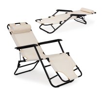 Multigarden ZRL010 BEIGE saliekams dārza zvilnis ar galvas balstu, bēšs - garden lounger, folding lounger, beach chair