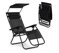 MultiGarden ZRL009-R BLACK dārza un pludmales zvilnis ar jumtiņu, melns - garden sun lounger, beach lounger