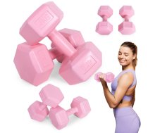 Modernhome HCD-8-PK sešstūra hanteles, 2x4 kg, rozā - dumbbells 4kg, hexagonal dumbbells, fitness dumbbells