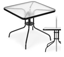 Multigarden SC-073A dārza galds 80x80 cm ar rūdīto stiklu un saulessarga atveri, melns - garden table, terrace table