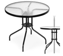 Multigarden SC-072 apaļš dārza galds 80 cm ar stikla virsmu un saulessarga atveri, melns - garden table, round table