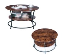 Apaļš industriāls kafijas galdiņš ModernHome ar plauktu - coffee tables, living room coffee table, round coffee table