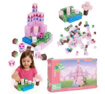 Multistore magnētiskie konstruktori bērniem, 96 gab., rozā pils - magnetic blocks, building blocks for kids