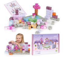 Multistore magnētiskie konstruktora klucīši bērniem, 140 gab., rozā - magnetic blocks, building blocks for kids