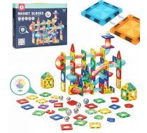 Multistore magnētiskie klucīši ar LED bumbiņu trasi, 105 detaļas - magnetic blocks, marble run, kids building set