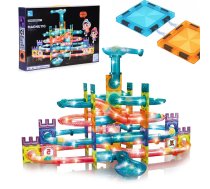 Multistore Magnētiskie kluči ar LED bumbiņu trasi, 166 detaļas - magnetic blocks, marble run, building blocks for kids