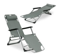 Saliekams dārza un pludmales zvilnis 2in1 Multigarden, pelēks - garden sun lounger, beach chair, folding lounger
