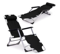 MultiGarden 2-in-1 saliekams dārza un pludmales zvilnis, melns - garden lounger, beach chair, folding lounger