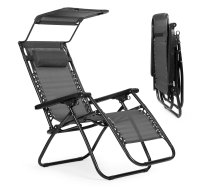 MultiGarden dārza un pludmales zvilnis ar regulējamu atzveltni un jumtiņu, pelēks - garden lounger, beach chair
