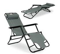 Multigarden dārza zvilnis ar galvas balstu, saliekams, pelēks - garden lounger, foldable lounger, beach chair
