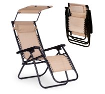MultiGarden dārza un pludmales zvilnis ar regulējamu atzveltni un jumtiņu, bēšs - garden sun lounger, beach chair