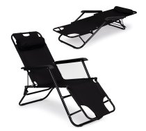 MultiGarden saliekams dārza zvilnis ar galvas balstu, melns - garden lounger, sun lounger, foldable beach chair