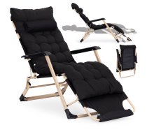 Dārza un pludmales zvilnis 2-in-1 ar spilvenu un kāju balstu, melns/zelta, MultiGarden - garden lounger, beach chair