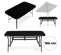 Dārza galds MultiGarden 160x90 cm rūdīts stikls ar saulessarga caurumu, melns