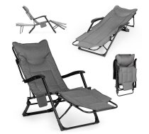 MultiGarden 2-in-1 saliekams dārza zvilnis ar 3 pakāpju kāju balstu, pelēks - garden lounger, folding lounger