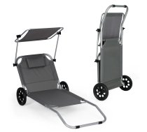 MultiGarden saliekams pludmales zvilnis ar riteņiem un jumtiņu, pelēks - beach lounger, folding lounger