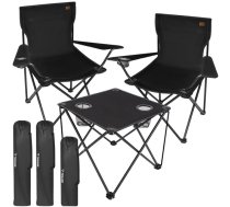 Trizand saliekams tūrisma galds un 2 krēsli, melns - camping table, folding chairs, fishing chair