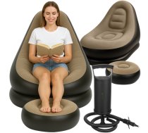 Gardlov piepūšams dārza krēsls ar kāju soliņu, melns/smilškrāsas - inflatable chair, garden chair, pouf
