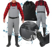 Trizand makšķernieku bikses ar zābakiem, izmērs 41, pelēks - fishing waders, waterproof waders, waders with boots