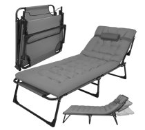 Trizand saliekams dārza zvilnis ar spilvenu, 192x68x28 cm, pelēks - garden lounger, folding lounger