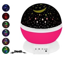 Rotējoša Bērnu Nakts Lampa Gaismeklis Zvaigžņu Debesu Projektors uz Baterijām, Rozā | Rotating Kids Bedside Lamp Star Sky Projector Night Magic Light