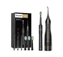 Soniskā elektriskā zobu birste ar uzgaļu komplektu un irigatoru FairyWill FW-5020E + FW-E11 (Melna) | Sonic Toothbrush with Tips and Water Fosser