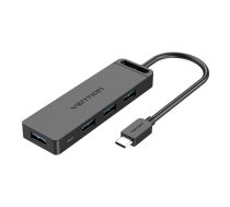 USB 3.0 4 portu centrmezgls ar USB-C un barošanas adapteri Vention TGKBB 0,15 m, melns | 4-Port Hub with and Power Adapter 0.15m, Black