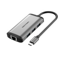 USB-C dokstacija ar HDMI, 3x USB3.0, RJ45, PD 0,15 m Vention CNCHB, pelēka krāsā | Docking Station to 0.15m gray