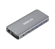 MOKiN 10 in 1 adaptera koncentrators no USB-C uz 3x USB 3.0 + uzlāde HDMI 3,5 mm audio VGA 2x RJ45 Micro SD lasītājs (sudraba krāsā) | Adapter Hub to charging 3.5mm Reader (silver)