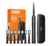 Soniskā zobu birste ar uzgaļu komplektu un ceļojuma futrālīti BV E11 (melna) | Sonic toothbrush with tips set and travel case (Black)