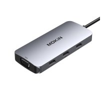 MOKiN 7in1 adaptera koncentrators no USB-C uz 2x HDMI + 3x USB 2.0 DP VGA (sudraba krāsā) | Adapter Hub to (silver)