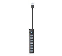 Orico PW7U USB centrmezgls ar 7x USB 3.0 pieslēgvietām, melns - 7 port usb hub, usb 3.0 adapter, data splitter