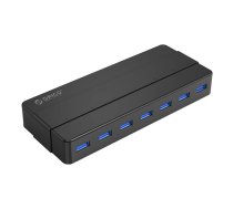 Orico Hub 7x USB 3.0 centrmezgls ar barošanas bloku, melns - 7 port usb hub, powered usb hub, usb splitter