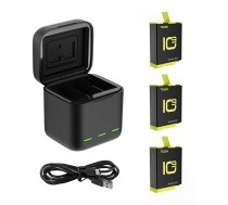 Telesin 3-slot Charger Box for GoPro Hero 9 / 10 + 3 Batteries | Ūdensizturīgs Akumulatora Lādētājs + 3 Baterijas