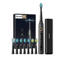 Soniskā zobu birste, elektriskā zobu suka ar uzgaļu komplektu un futrāli FairyWill FW-507 Plus (melna) | Sonic Toothbrush with Head Set and Case