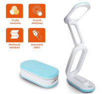 LTC Saliekama bezvadu LED galda lampa, 3 režīmi, Zila - LED desk lamp, wireless lamp, foldable lamp