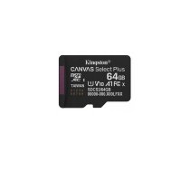 Kingston Canvas Select Plus 64GB microSD atmiņas karte 100MB/s ar adapteri, melna