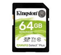 Kingston 64GB microSDXC atmiņas karte Canvas Select Plus SDS2, melna