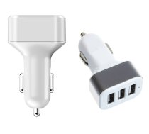 Auto lādētājs ar 3x USB portiem (1.1A, 2.1A, 3.1A), balts/sudraba - car charger, usb car adapter