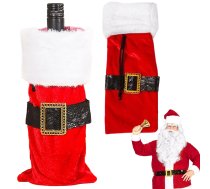 Ziemassvētku pudeles pārvalks Ziemassvētku vecīša tērps, sarkans - Christmas bottle cover, bottle clothes