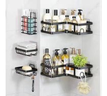 Vannas Plauktu Komplekts — 2 Stūru Plaukti + 3 Grozi - bathroom shelf, bathroom storage organizer, corner shower shelf