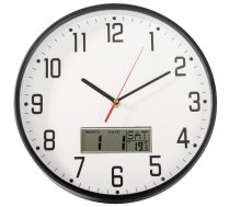 Sienas pulkstenis liels kluss 30cm apaļš rādītājs datums temperatūra koksne | Wall clock large silent round pointer date temperature wood