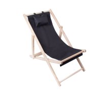 Saliekams koka pludmales zvilnis ar spilvenu, melns - wooden lounger, beach chair, garden lounger