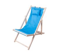 Saliekams koka pludmales un dārza zvilnis ar spilvenu, zils - wooden lounger, beach chair, garden lounger