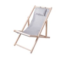Saliekams koka pludmales un dārza zvilnis ar spilvenu, pelēks - wooden sun lounger, beach chair, garden lounger