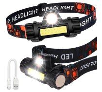 COB 4in1 uzlādējams galvas lukturis ar magnētu, melns - headlamp, COB headlamp, LED headlamp
